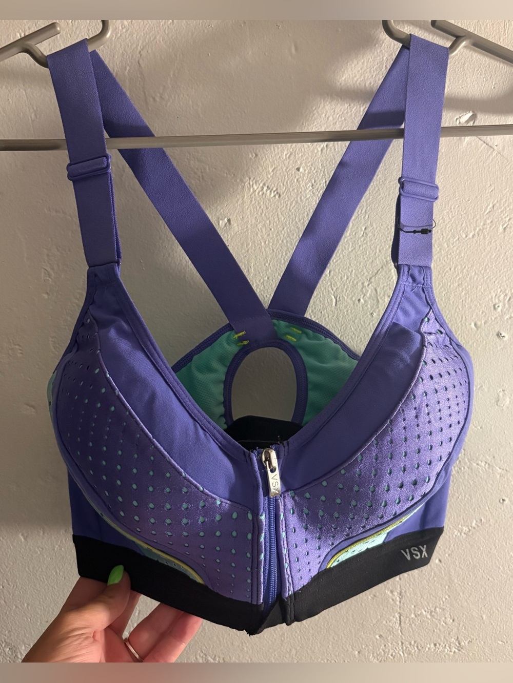 Victoria’s Secret VSX Sport 34C Purple Aqua Front Zip Sports Bra